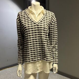 Ann Taylor Factory Black and Cream V-Neck Sweater - worn once